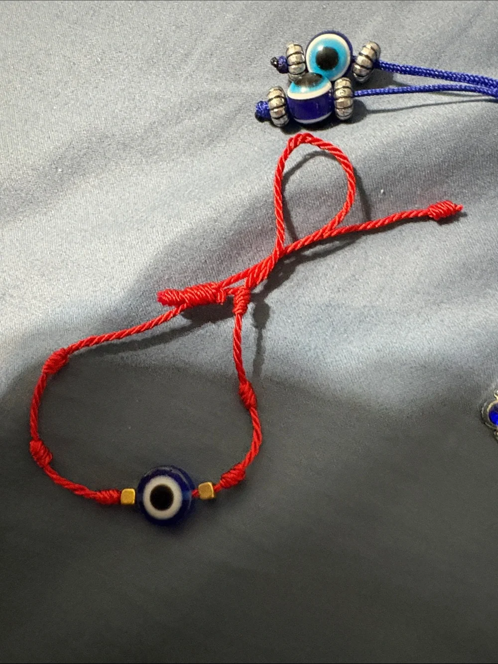 Blue & Red Beaded Bracelet with Cross Charm